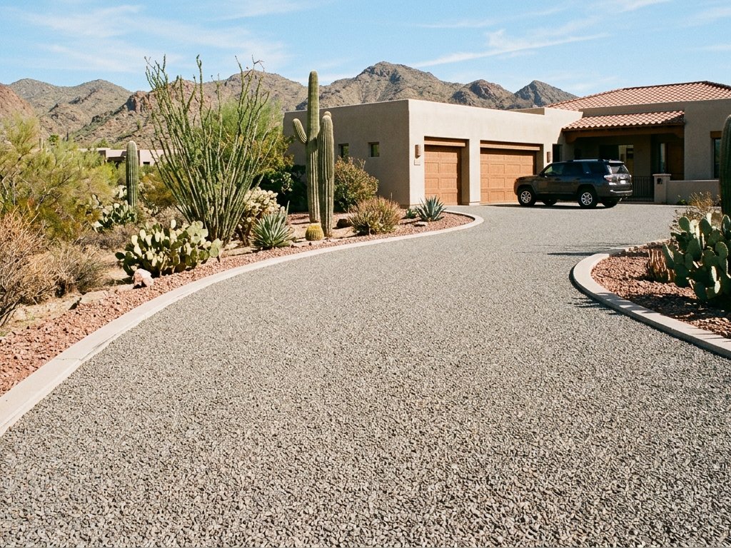 Finished chip seal driveway at an Arizona home